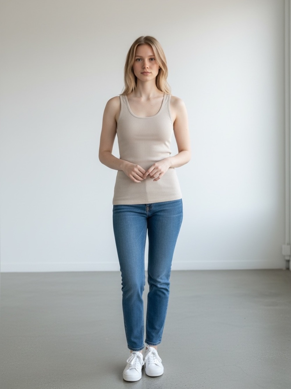 a new day Women's Ribbed Scoop Tank Top in Light Taupe